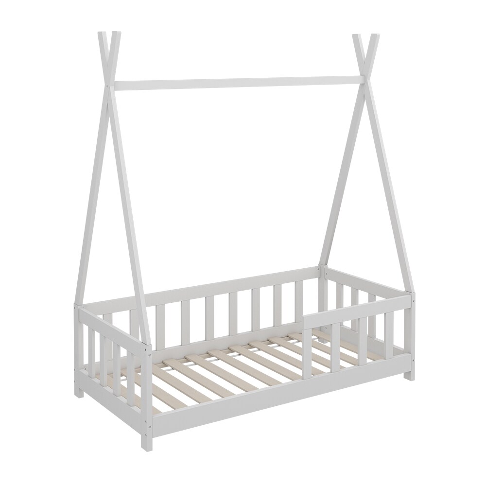 Vicco Kinderbett Tipibett Einzelbett Susanna Weiß 140 x 70 cm modern Kinderzimmer Bett Lattenrost Rausfallschutz