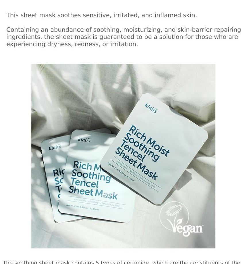 Beste Klairs - Sheet Mask 1st - 2 soorten