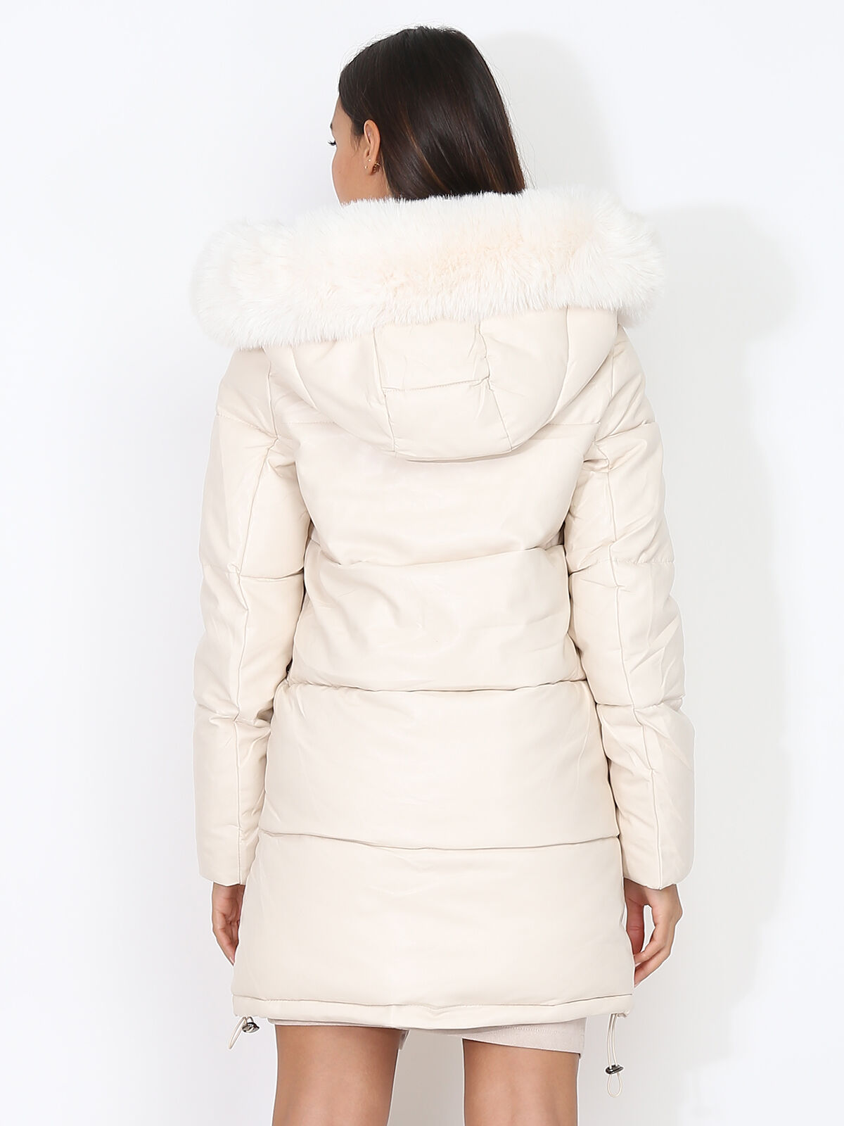 Doudoune matelassée en simili à capuche- Beige