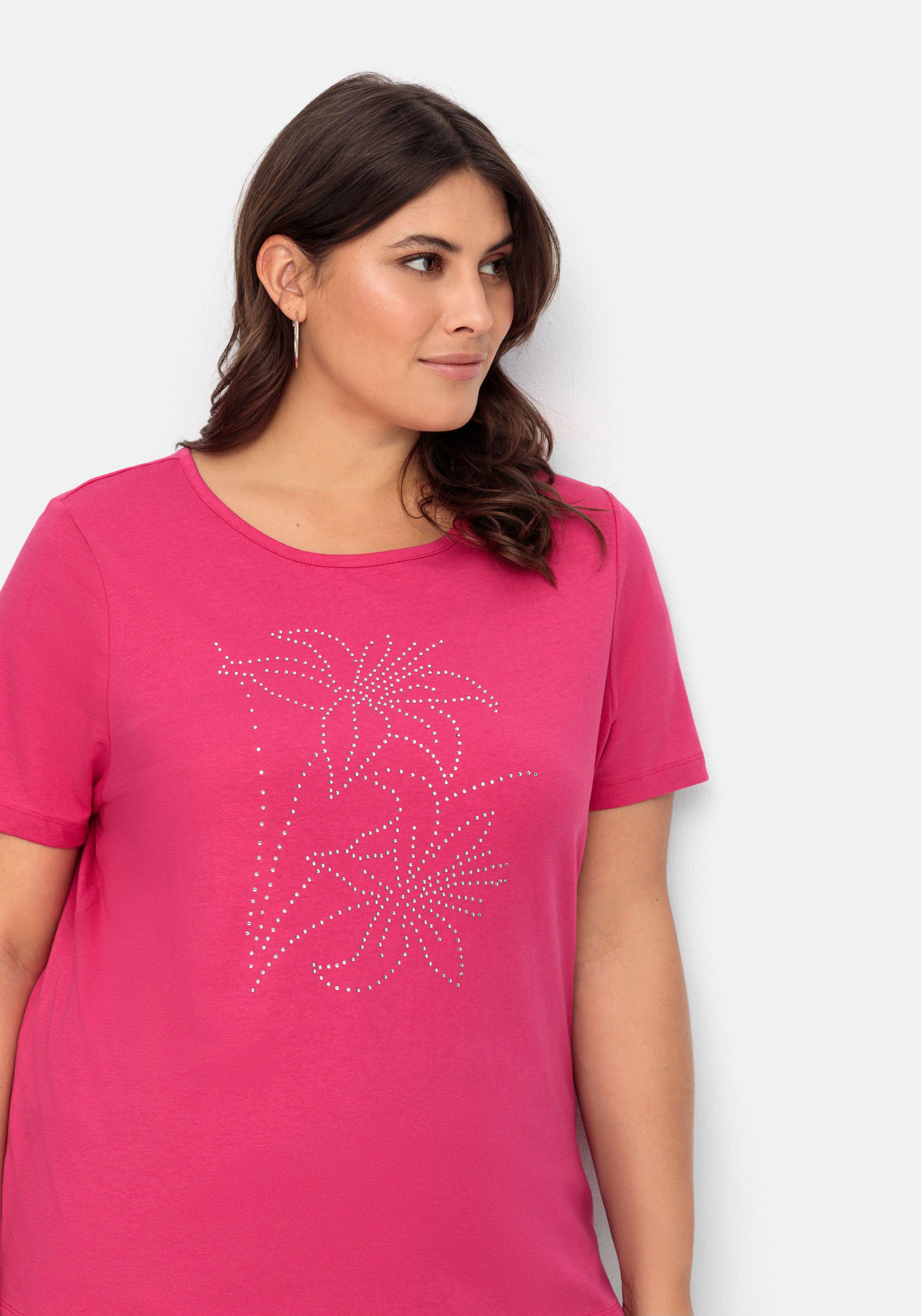 Shirt mit Blumenmuster aus Ziersteinchen vorn