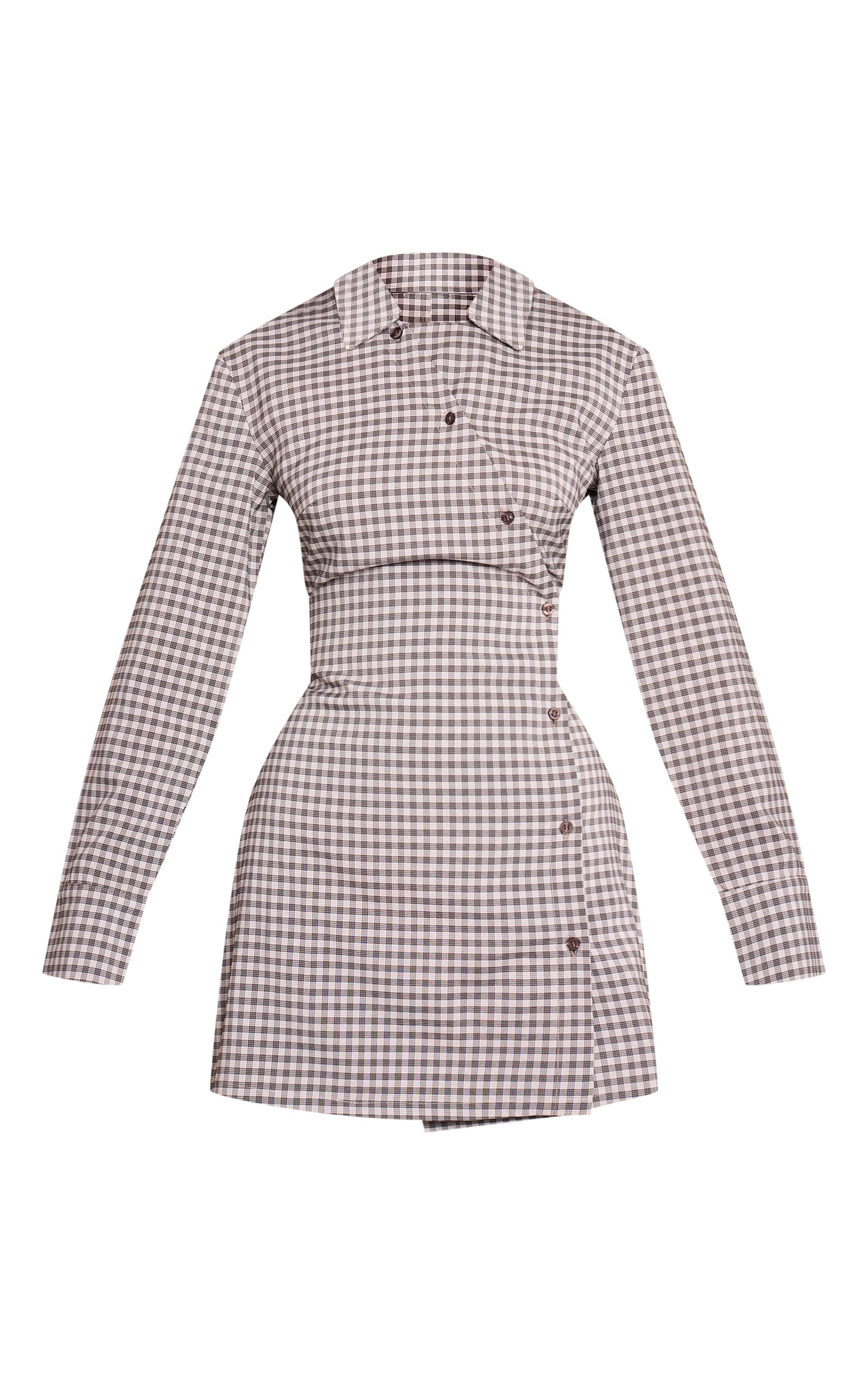 Gris Robe Chemise À Carreaux Boutonnée