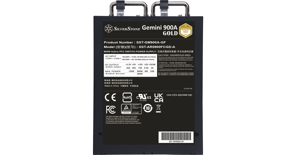 SilverStoneGemini 900A Gold, 900 watt voeding   (Zwart, 4x PCIe)