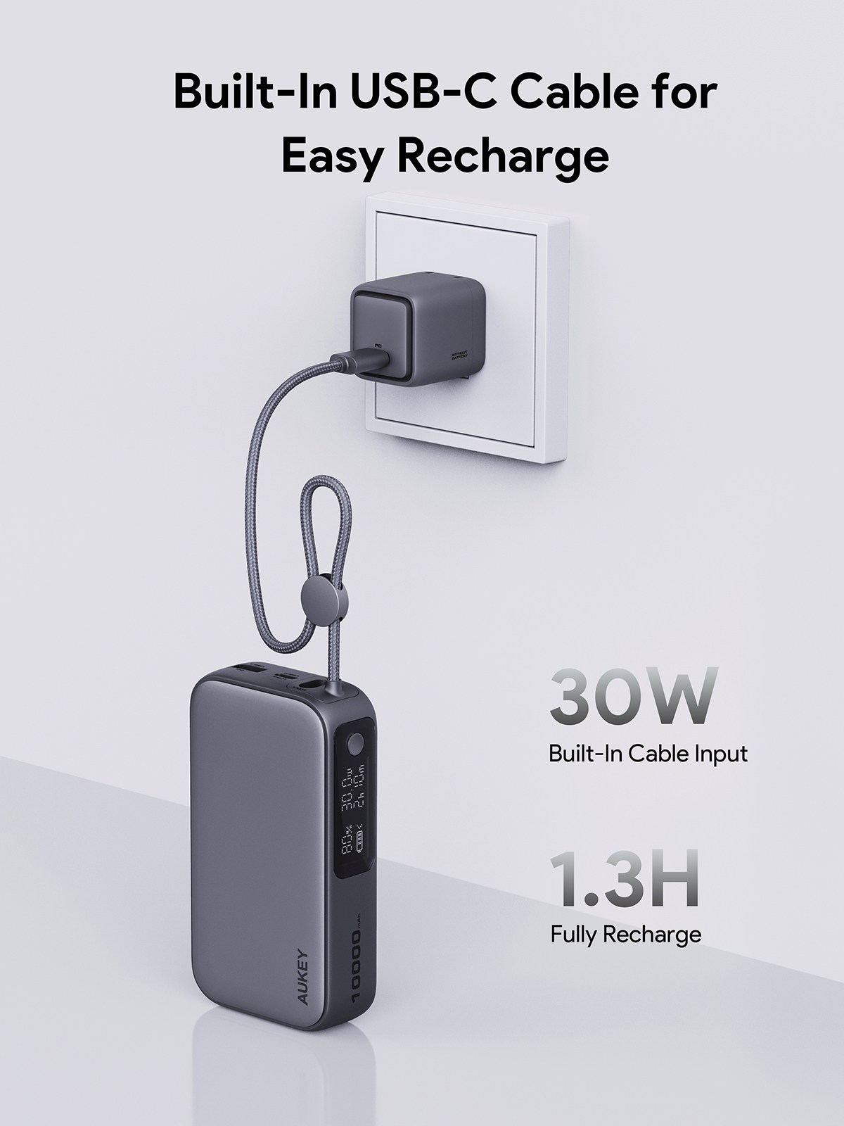 (30W) Spark Sling 10000mAh Powerbank USB C / USB A Ladegerät inkl. USB C Ladekabel Power Delivery (PB-Y47) - Grau