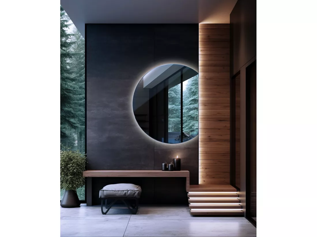 Miroir rond biseauté, miroir moderne avec rétroéclairage LED - 80 cm - Lumière froide