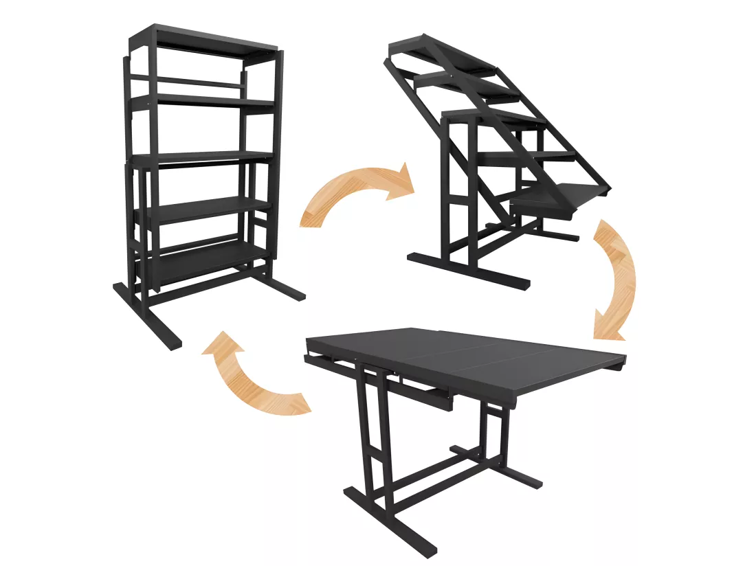 Etagère modulable (H125 x l78 x P62 cm) convertible en Table - style industriel