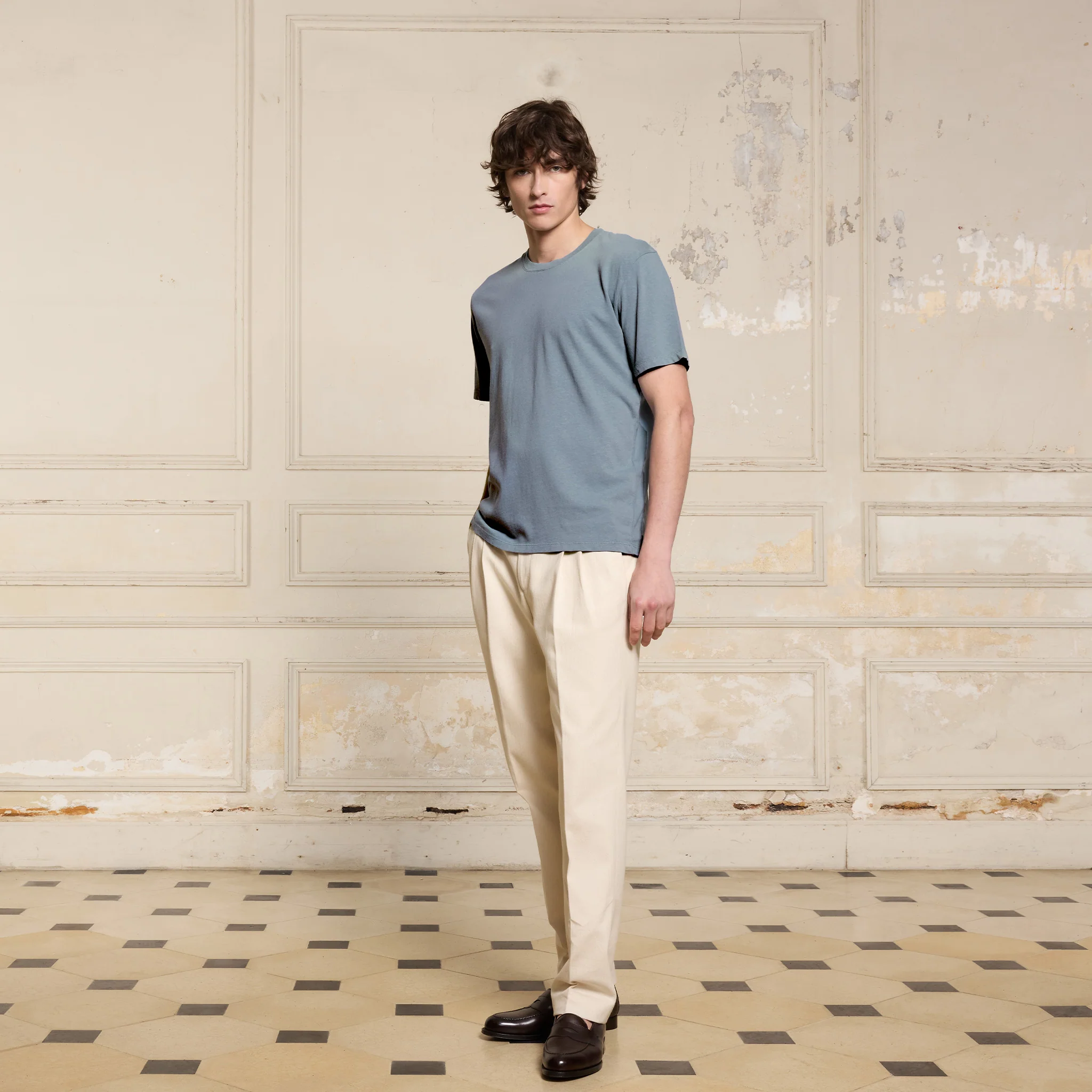 Sky blue cotton and linen T-shirt