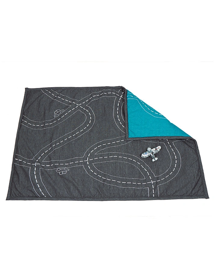 Wende-Spieldecke TRAFFIC JAM (100x140) in anthrazit/petrol