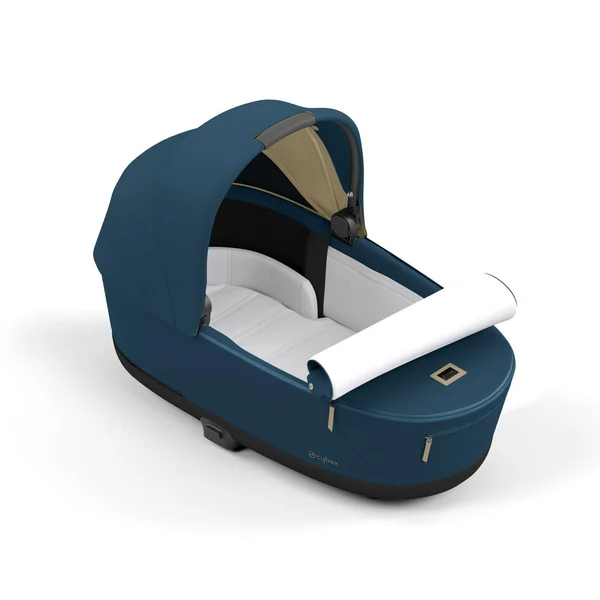 Carrinho de bebê Cybex Priam V4 azul montanha, estrutura cromada preta