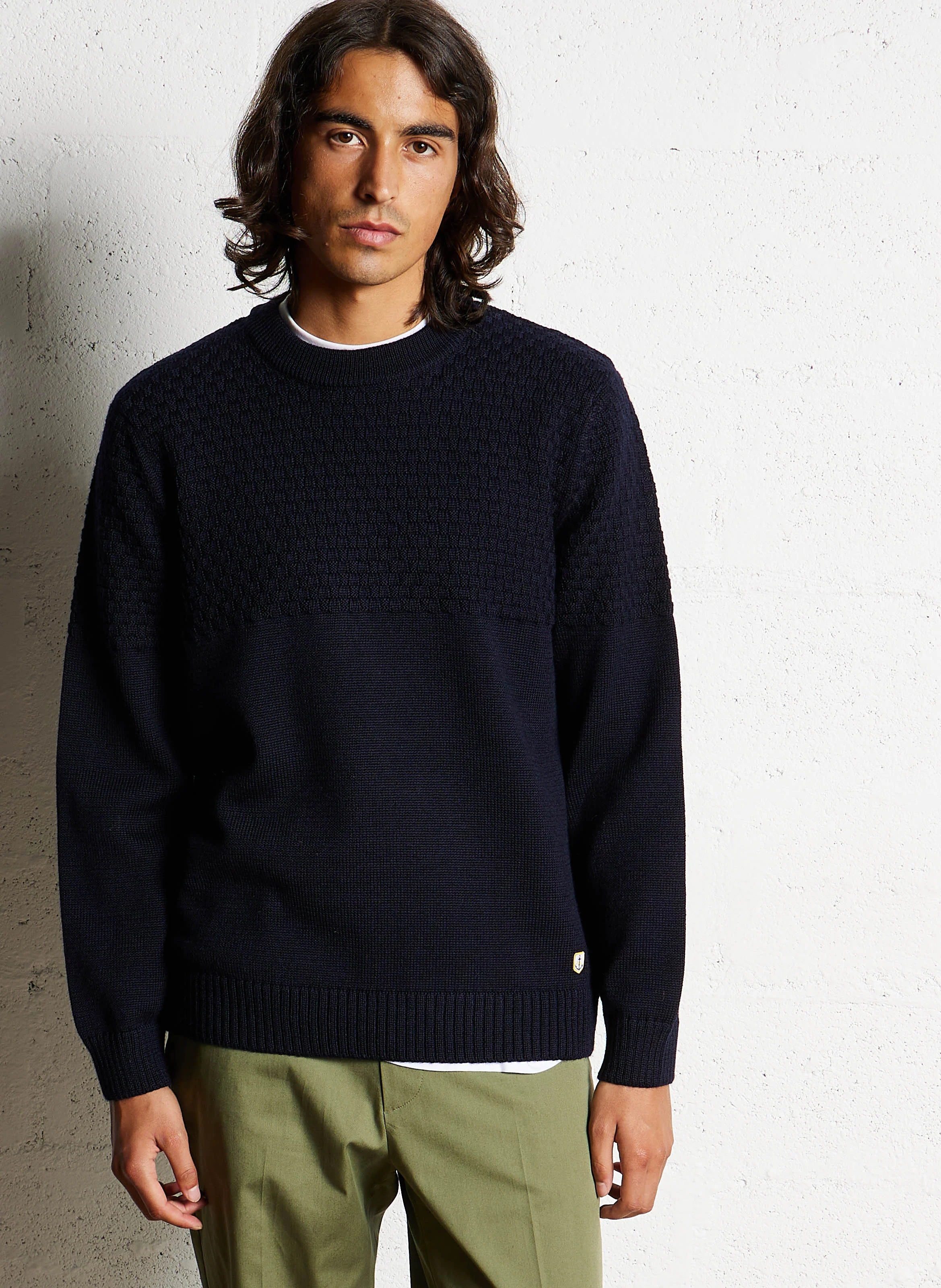HERITAGE - Pull droit col rond en laine | Bleu