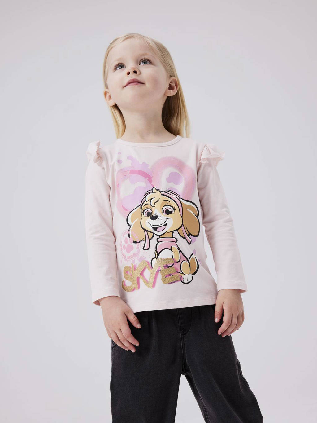 NAME IT Paw Patrol longsleeve NMFJUTTE met printopdruk en ruches zachtroze