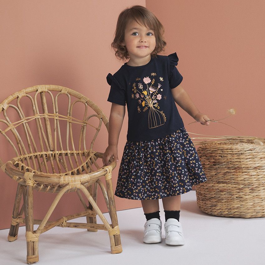 Robe en maille manches courtes effet 2-en-1 - Bleu marine