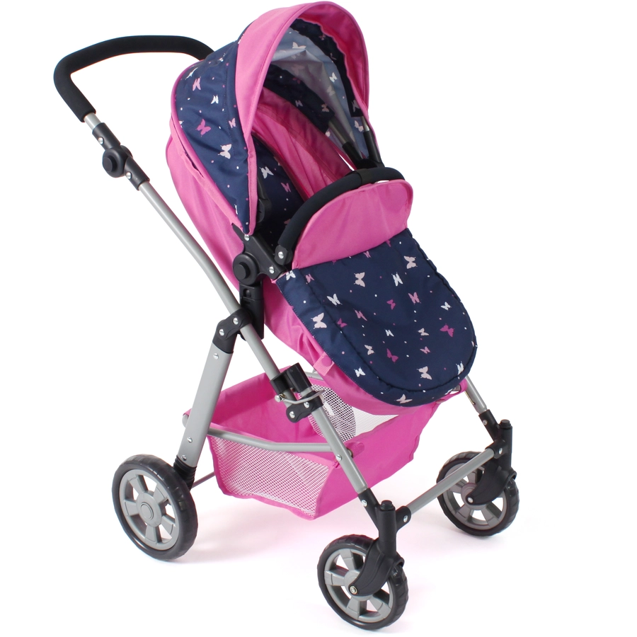 BAYER CHIC 2000 Kombi-Puppenwagen NELE Butterfly navy-pink