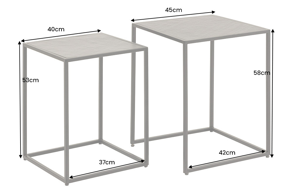 Quadratisches 2er Set Beistelltische MOUNTAIN SOUL 60cm schwarz Naturstein Metall