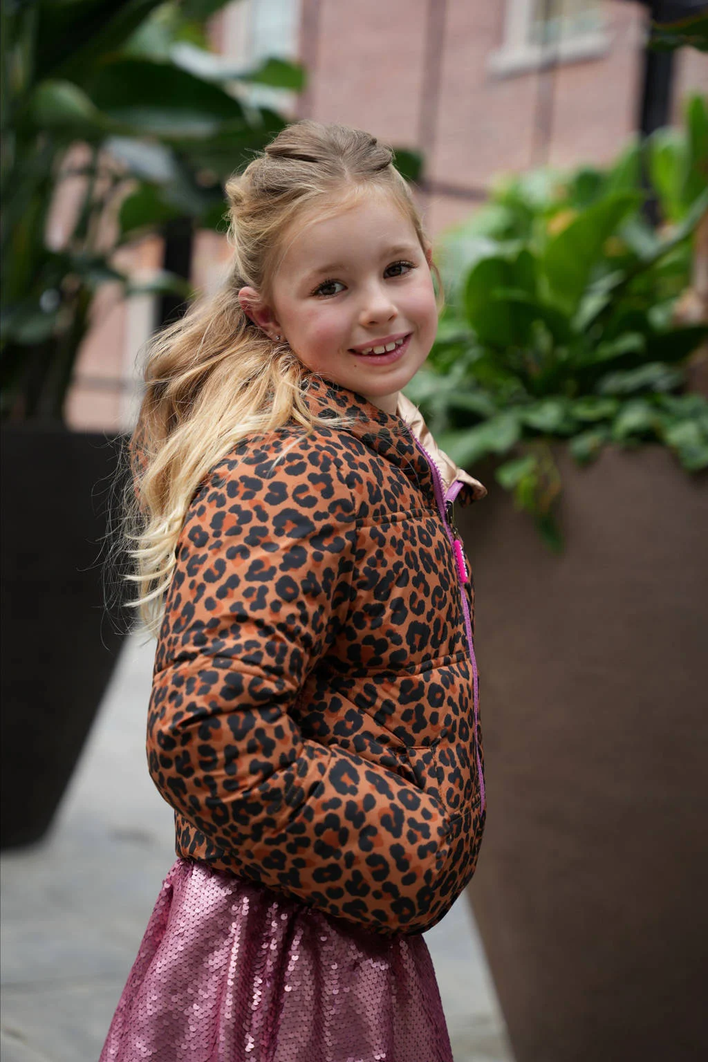 B.Nosy reversible gewatteerde winterjas Jacky met panterprint goud/bruin