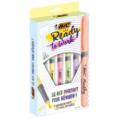 BIC Kit de Révision : 6 surligneurs BIC Highlighter Grip + 30 fiches cartonnées