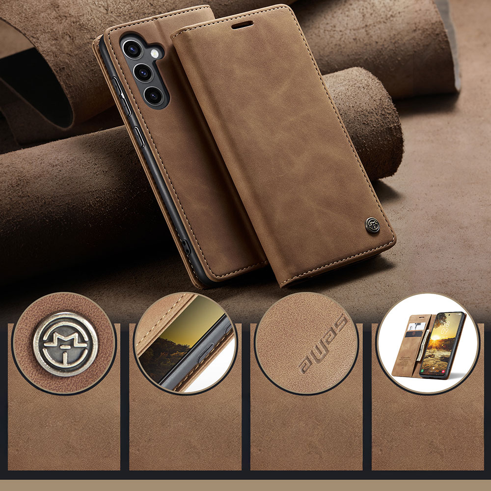 Samsung Galaxy S24 FE Leder Tasche Flip Wallet Etui mit Kartenfächern - Braun