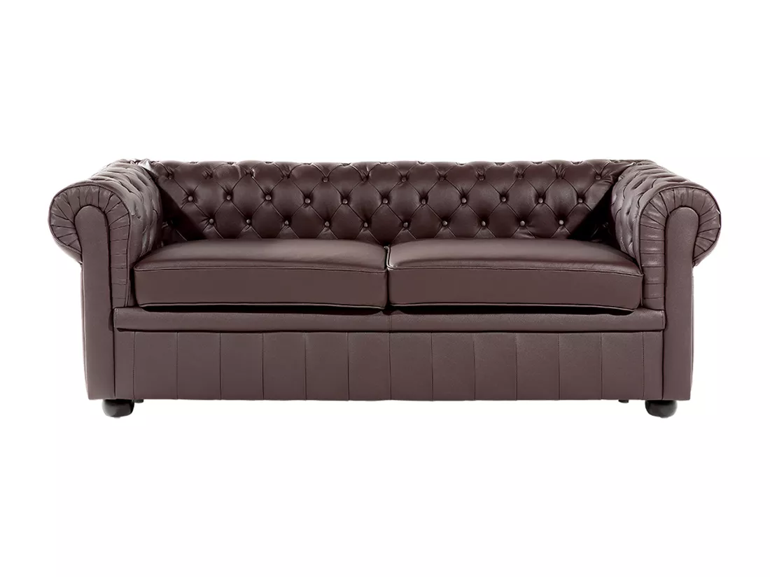 Canapé 3 places en cuir marron CHESTERFIELD