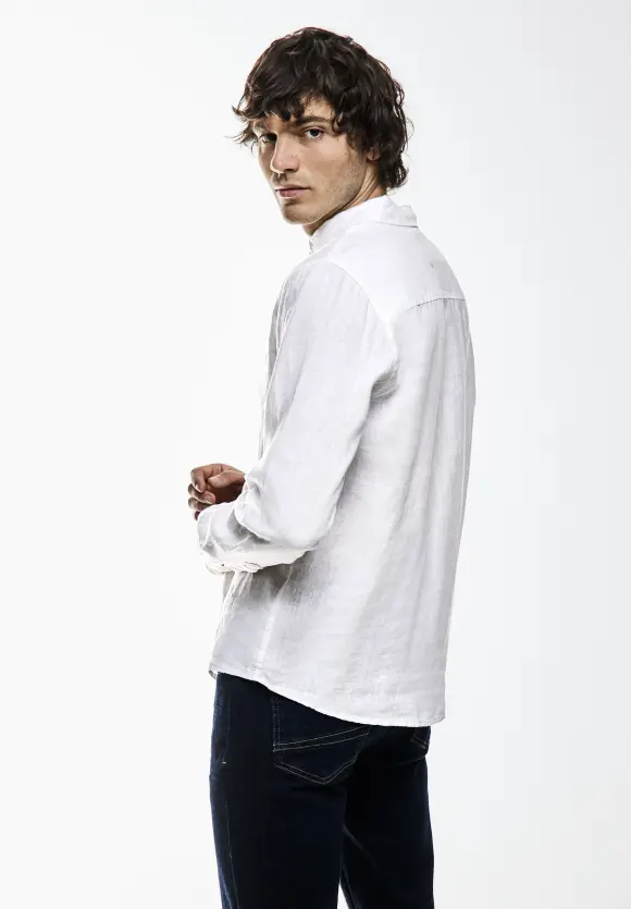 Button Down Leinenhemd - White