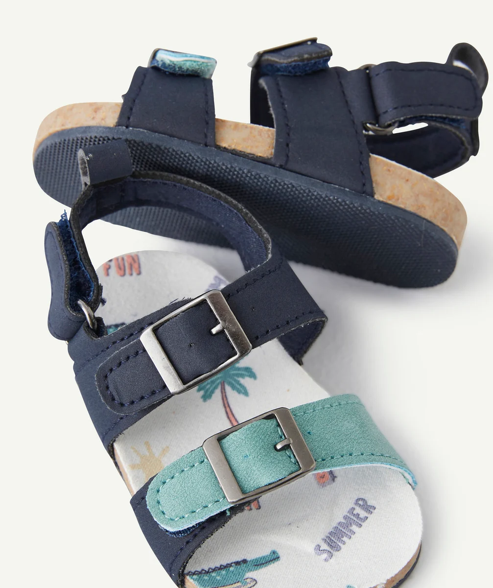 CHAUSSONS BÉBÉ STYLE SANDALES BLEU MARINE AVEC SEMELLE IMPRIMÉE