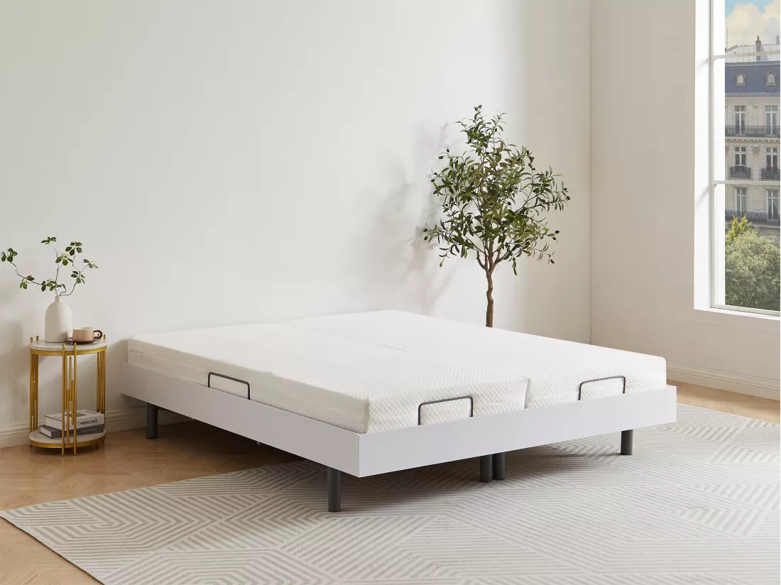 Sommier électrique de relaxation déco lattes et 2x25 plots - 2 x 80 x 200 cm - Blanc - CISERANO de YSMÉE