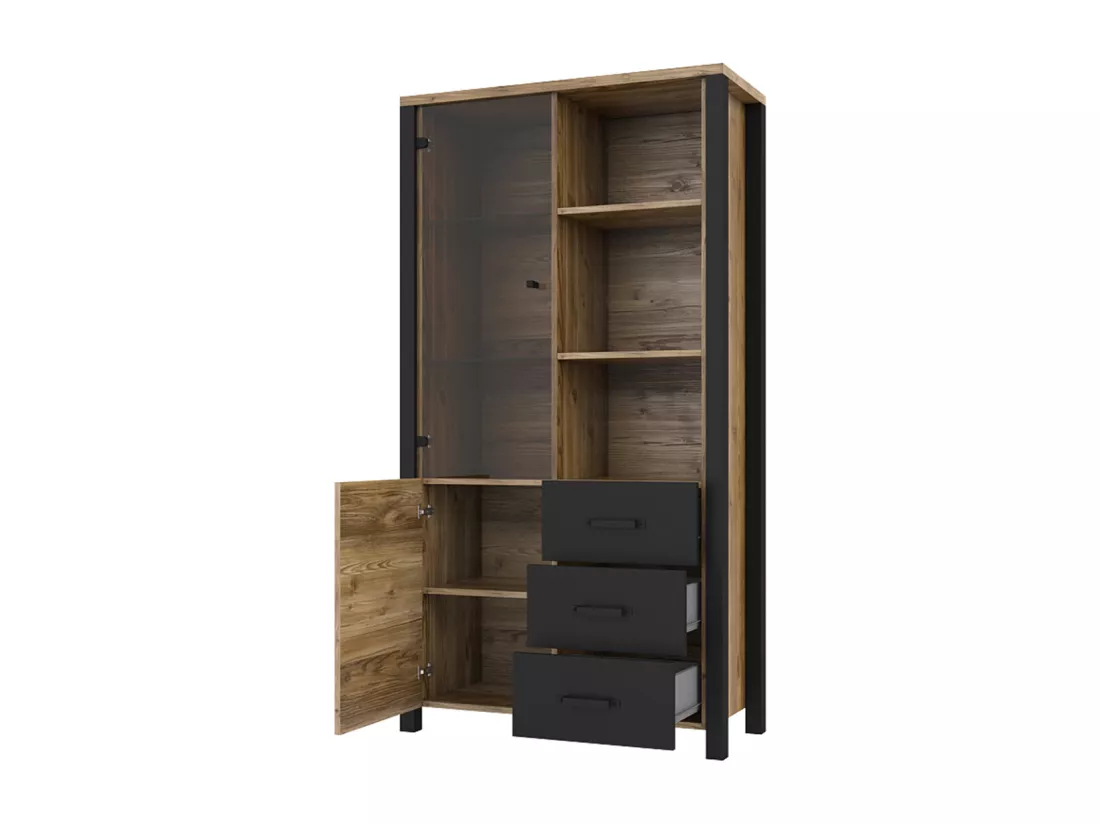 Vaisselier 2 portes 3 tiroirs Lyam Bois et Noir