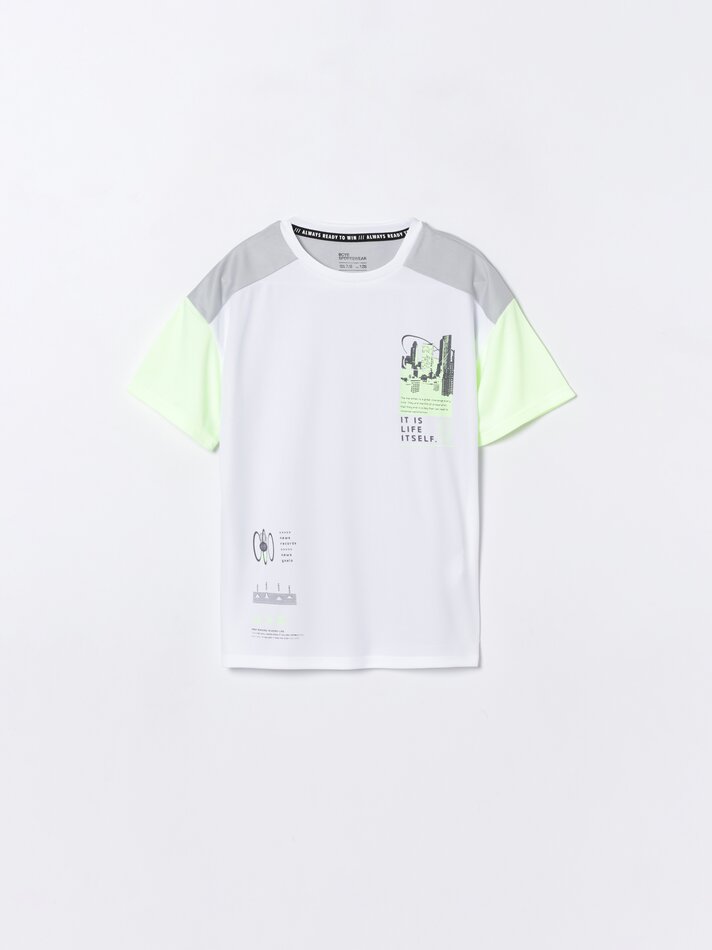 Camiseta esportiva com blocos de cores - Branca