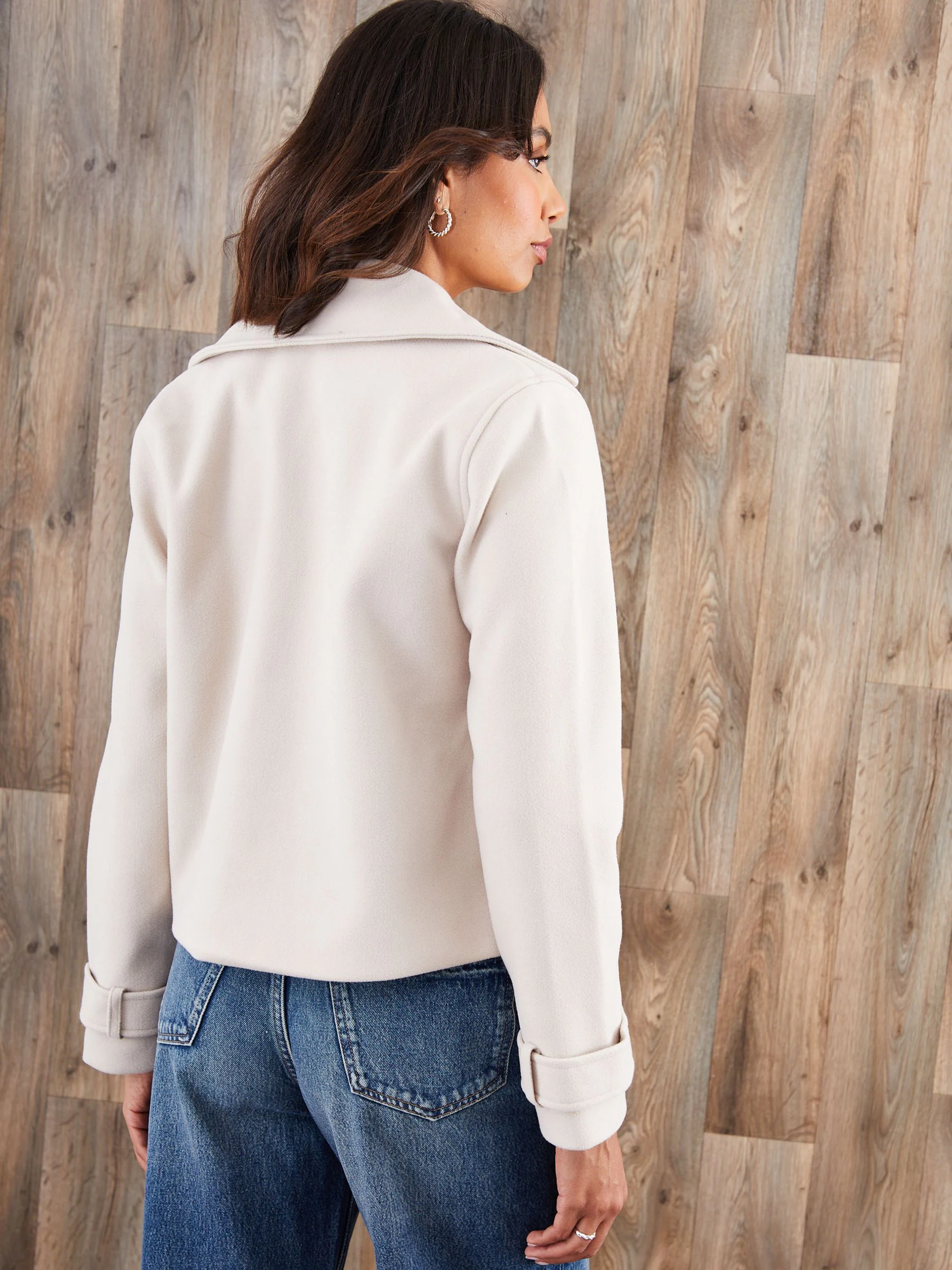 Crème - Threadbare Faux Wool Cropped Trench Coat