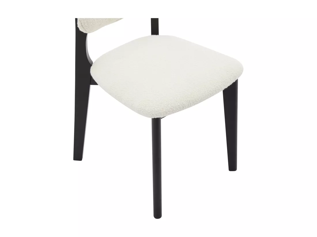 Lot de 6 chaises en tissu bouclette et bois d'hévéa - Blanc et Noir - JASMENA
