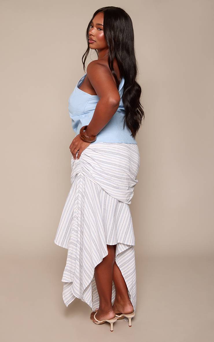 Blanc Jupe Midi Grande Taille À Ourlet Asymétrique Mouchoir Et Rayures