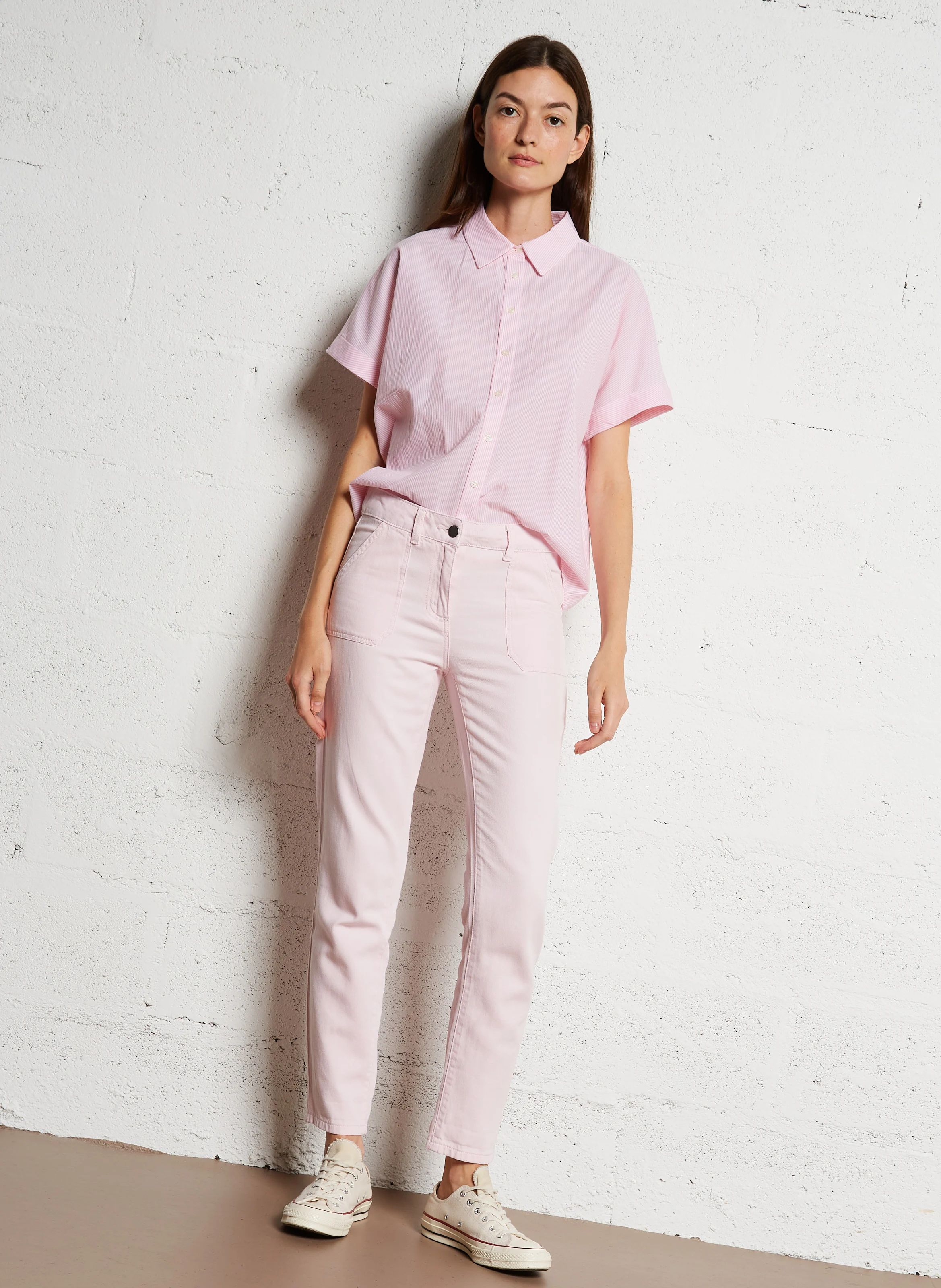 NALLA - Pantalon slim taille haute en coton | Violet