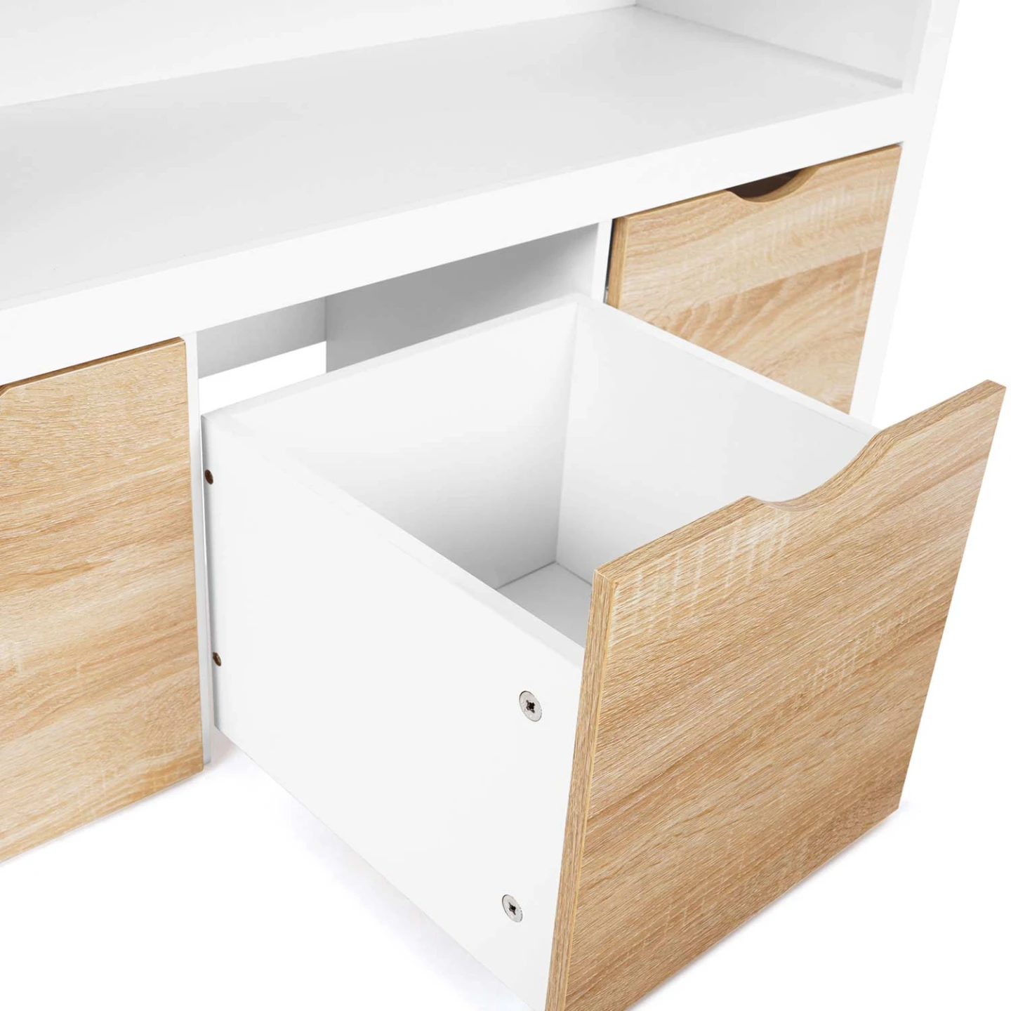 Meuble de rangement enfant MANA en bois blanc et hêtre 3 tiroirs cubes sur roulettes