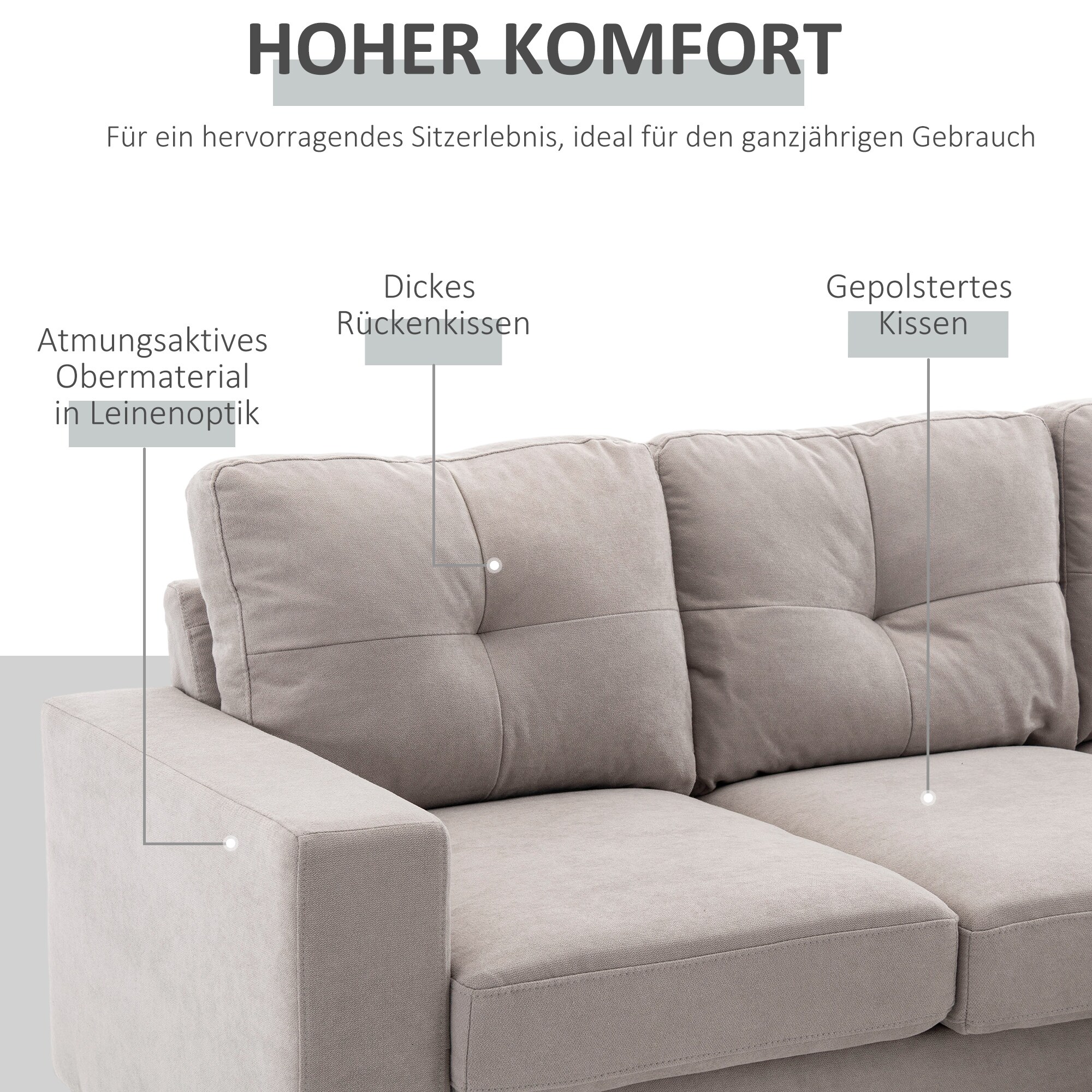 HOMCOM Ecksofa mit abnehmbarem Bezug schwarz 193L x 136B x 85H cm
