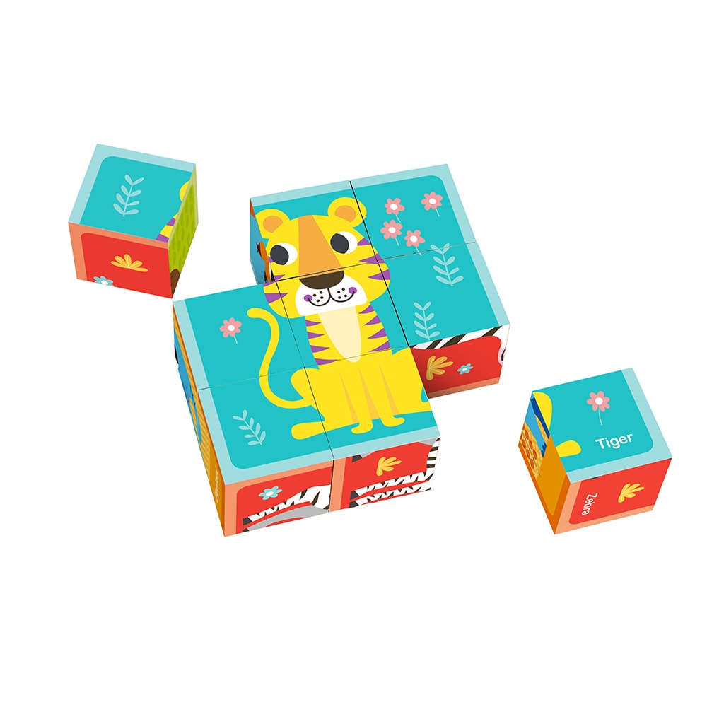 Tooky Toy Würfelpuzzle TL690, aus Holz, 15-teiliges Tierblockpuzzle, ab 2 Jahren bunt