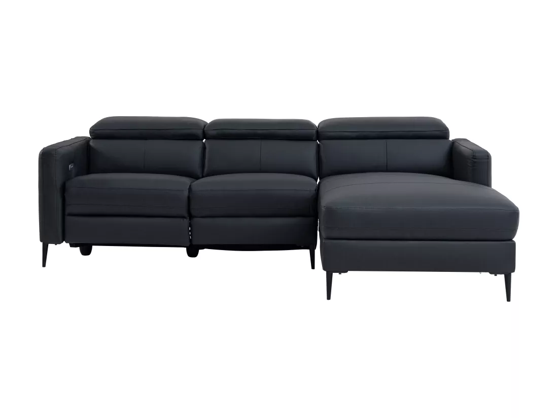 Canapé d'angle droit relax électrique en cuir noir FUSETA