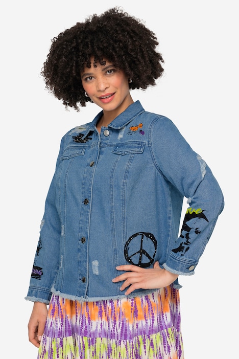 Jeansjacke, Classic Fit, modisch verziert, Hemdkragen, Langarm