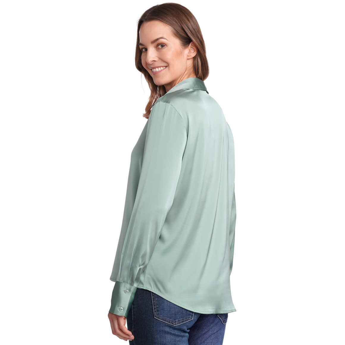 Gina Benotti Damen Bluse in Satin-Optik salbei