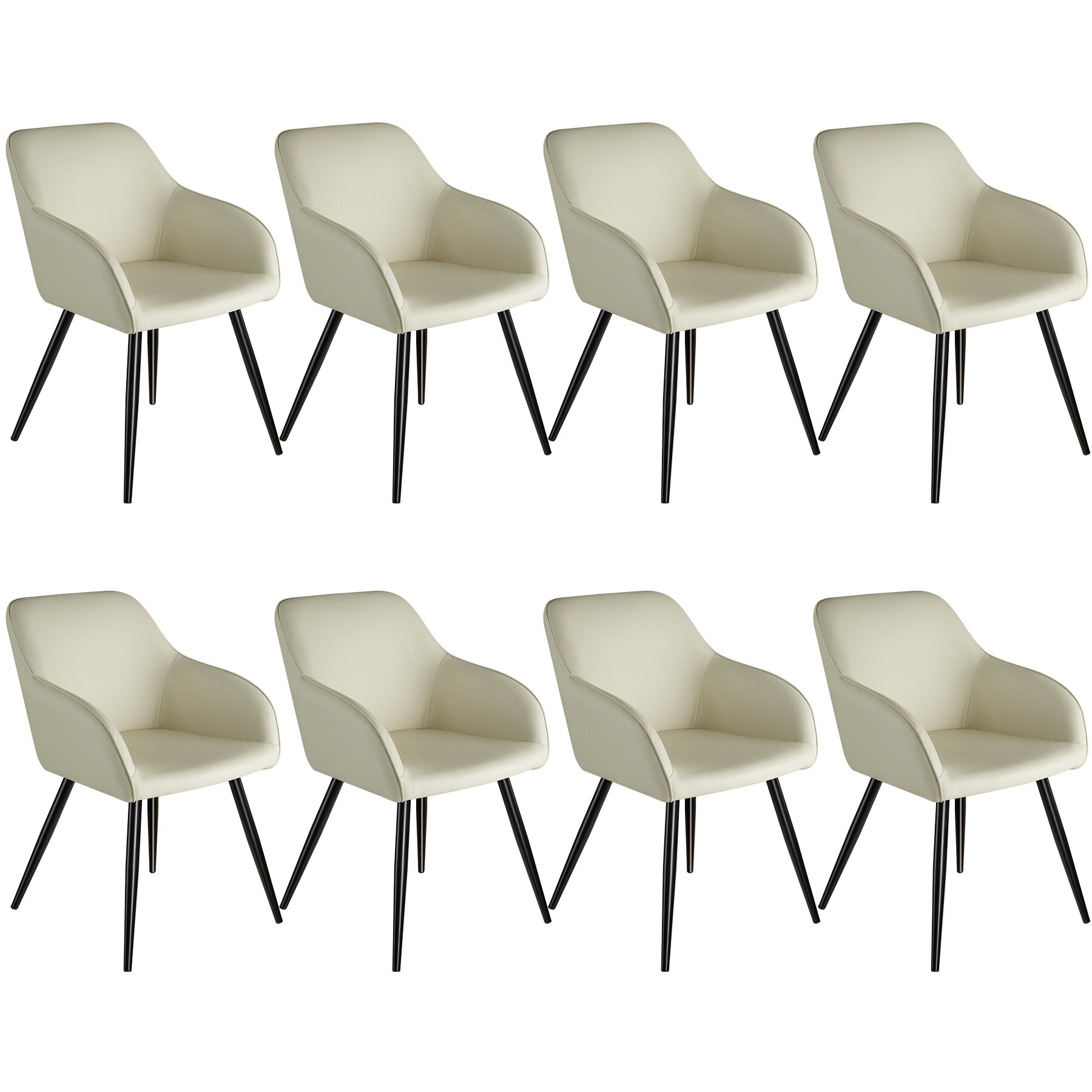 tectake® 8er Set Esszimmerstuhl, gepolstert mit Stoffbezug, schwarze Stahlbeine, 58 x 62 x 82 cm
