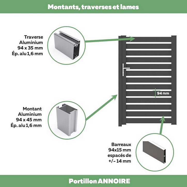 Portillon Jardimat battant aluminium Audelange noir - 100 x h.164 cm