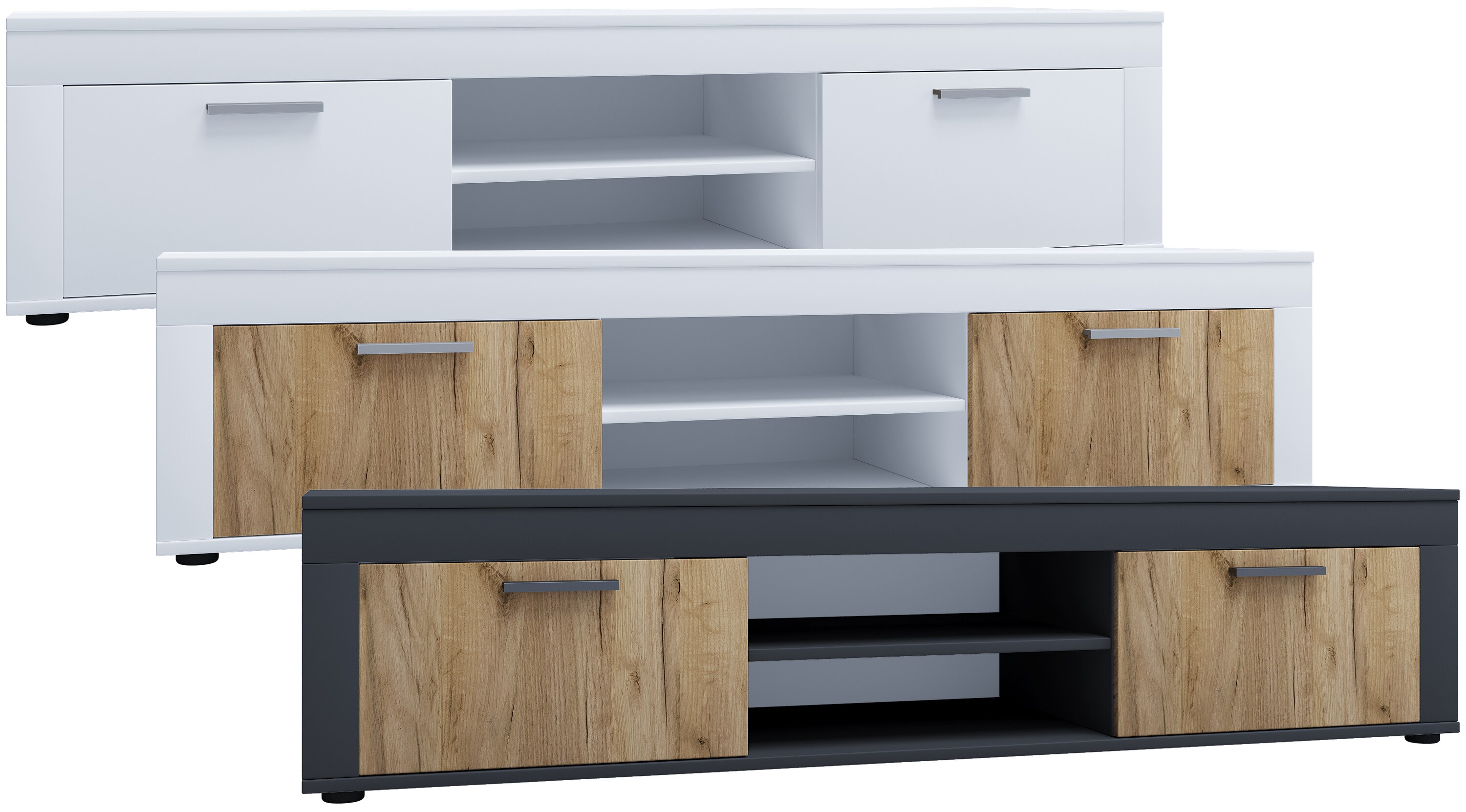 VCM Holz TV Lowboard Möbel Fernsehschrank Tisch Konsole Fernsehtisch Breite 160 cm Usilo XL