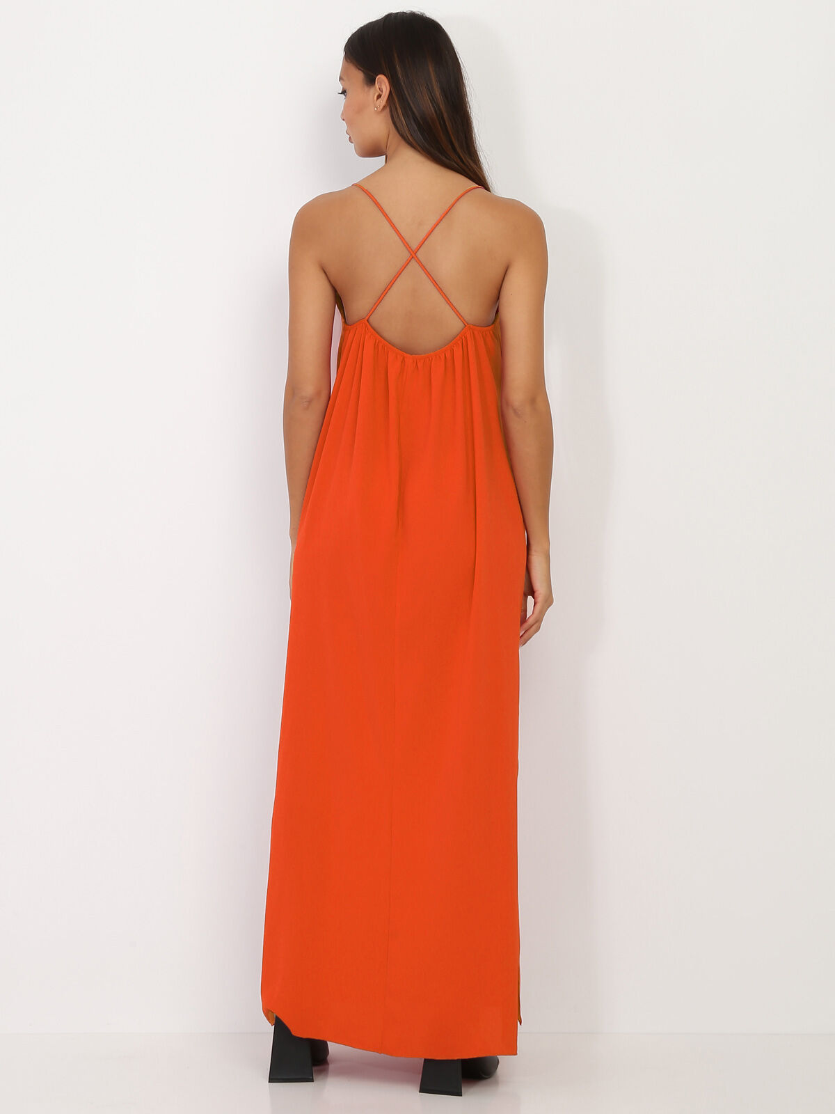 Robe longue fendue à dos croisé- orange