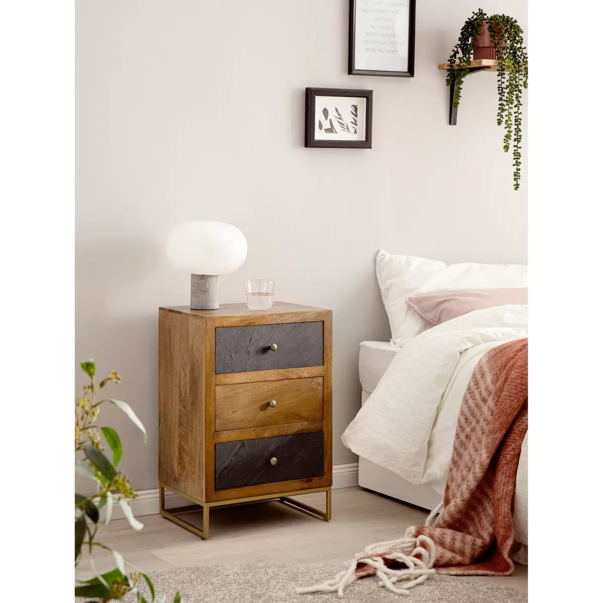 Nachttisch Tarbes anthrazit,braun,gold
