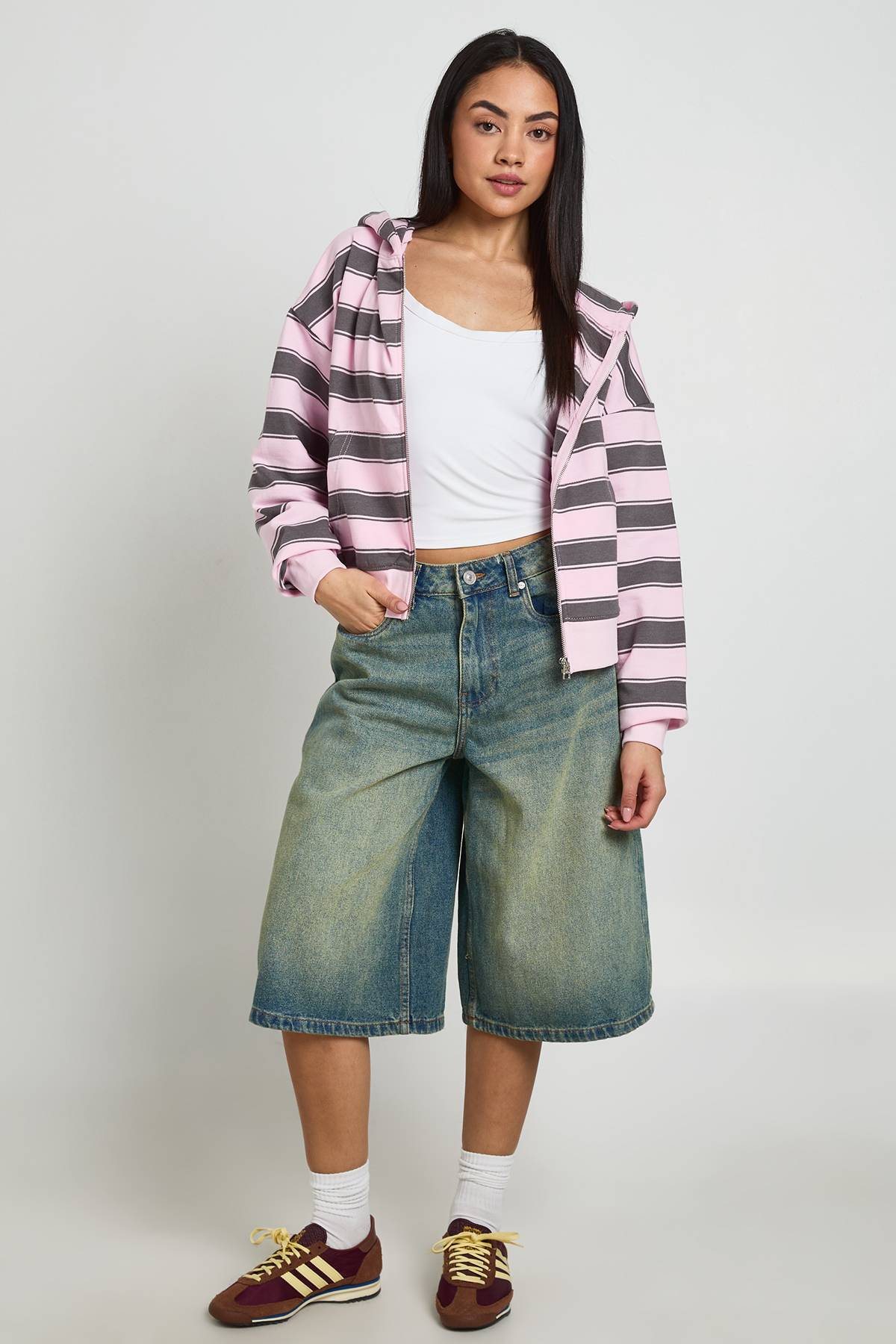 boohoo Sweat À Casynthétiqueche Boxy Zippé À Rayures