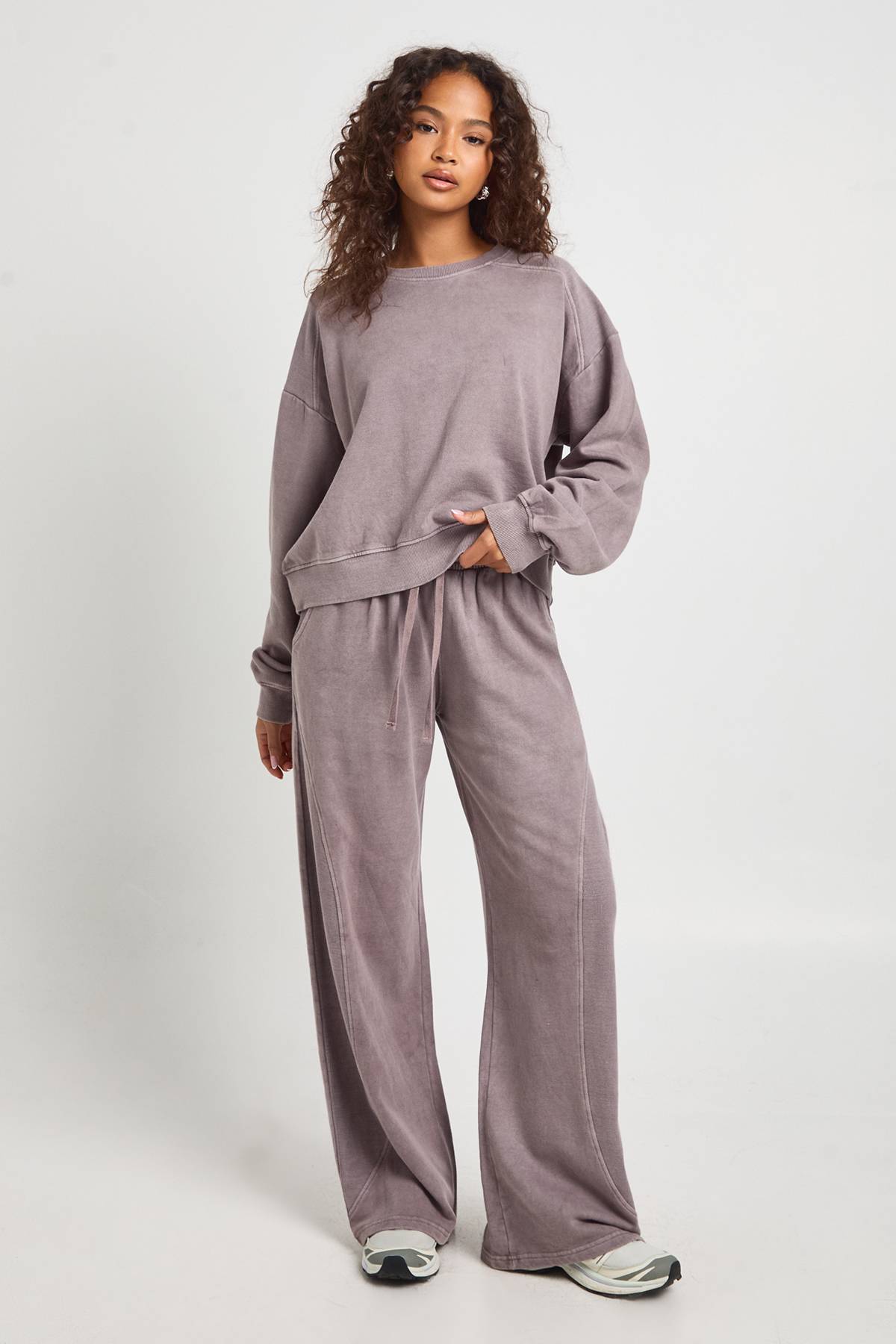 boohoo Survêtement lavé à détails côtelés et jambes droites