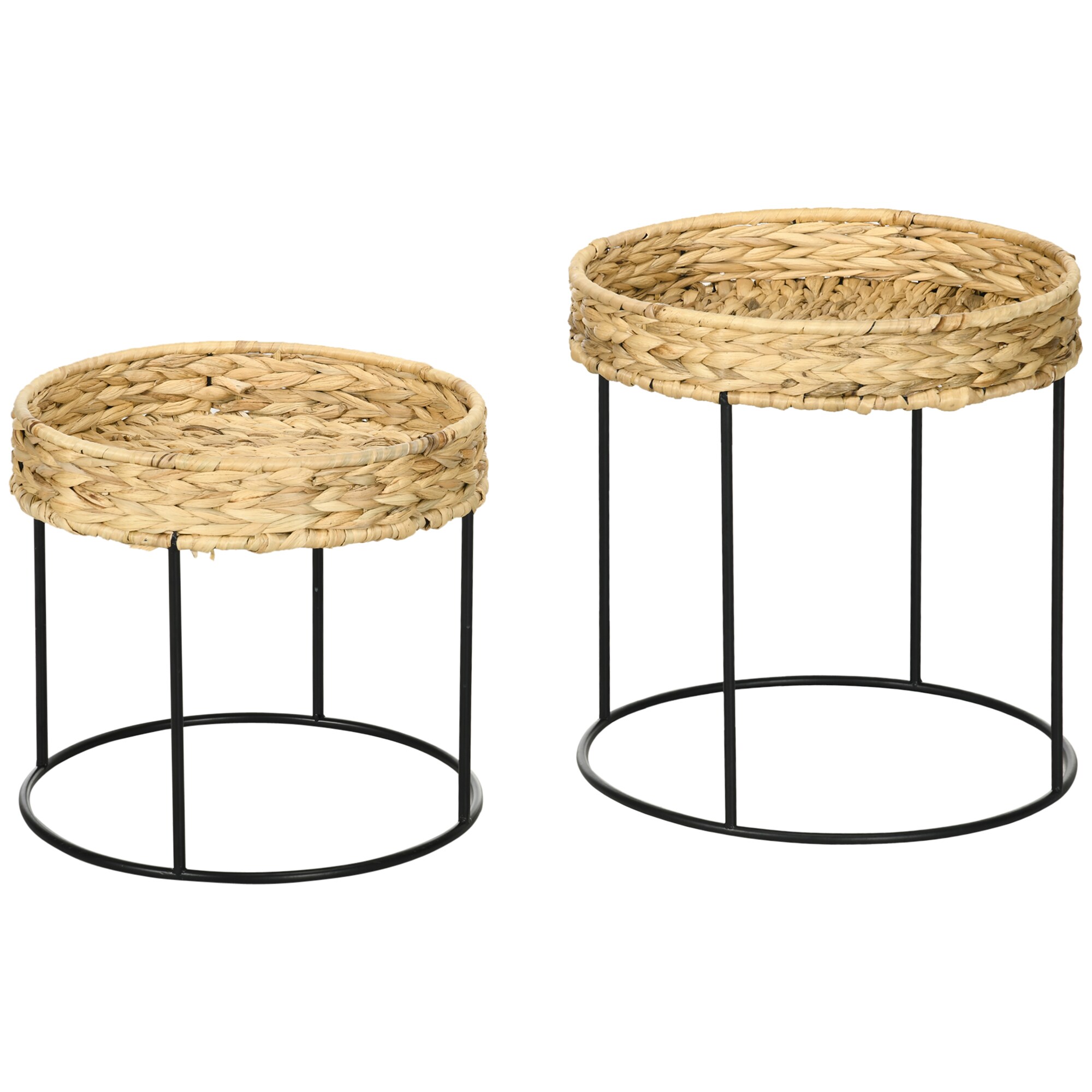 HOMCOM Couchtisch mit handgeflochtene Wasserhyazinthen-Tischplatte schwarz, natur Ø45 x 46H cm
