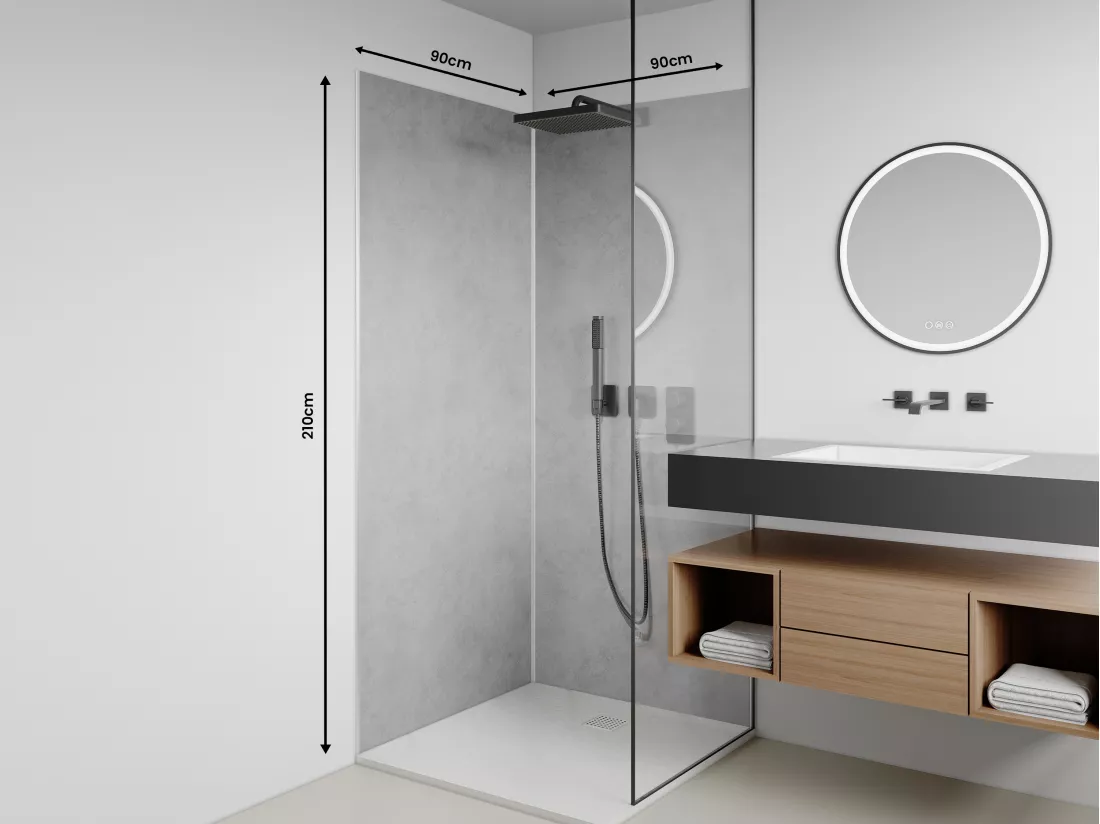 Lot de 2 panneaux muraux de douche effet béton ciré en aluminium avec profilés - 2 x L90 x H210 cm - ARFINO