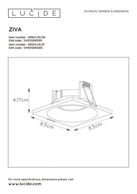Lucide Ziva spot vierkant badkamer IP44 zwart