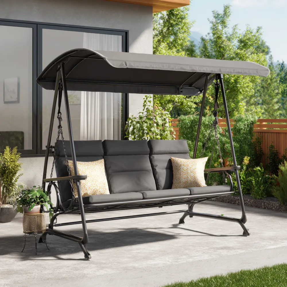 Gartenschaukel Metallgestell 3-Sitzer 200x50x170 cm Dunkelgrau – Verst