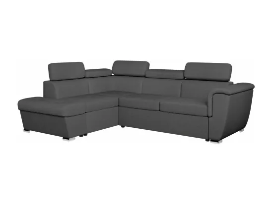 Canapé d'angle gauche convertible 4 places Paola avec coffre en tissu - Gris anthracite - L252 x P188 x H76cm - Loungitude