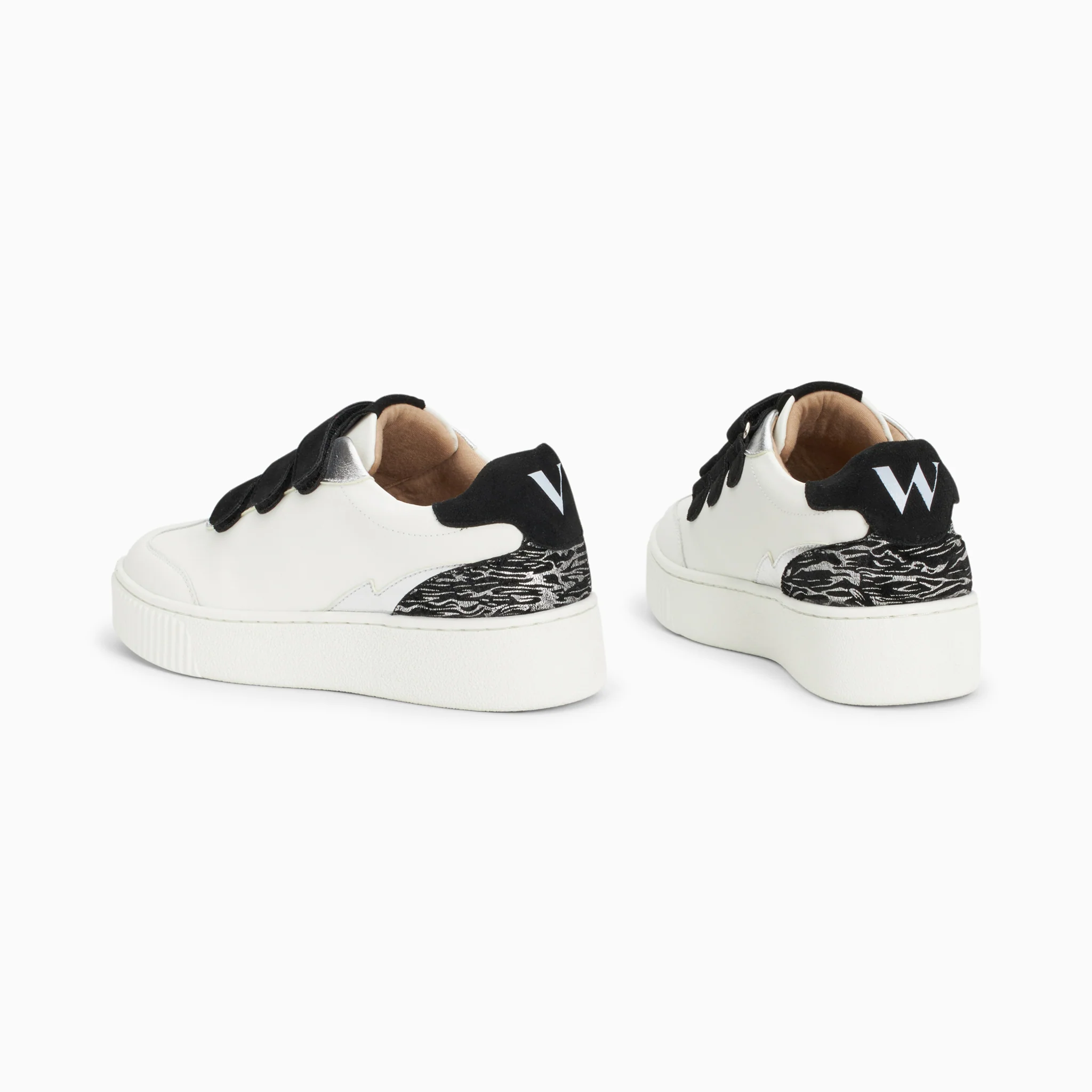 Sneakers-Baskets Nahia blanc et argent à scratchs noirs