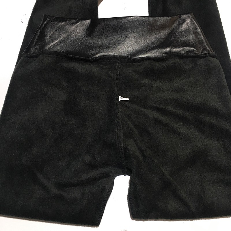 (Gr. XS) Warme Damen Winter Leder Leggings Plüsch gefüttert - Schwarz